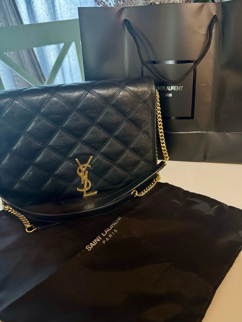 Authentic Saint Laurent YSL Black Quilted Leather Becky Shoulder Bag with COA